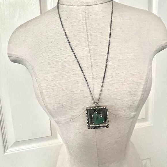 Jorgen Jensen pewter square pendant with green agate stone - Picture 3 of 12